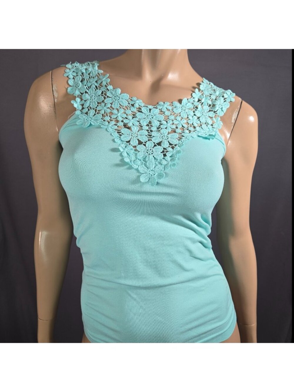 Y2K  Aqua Turquoise Blue Tank Top One Size Floral Lace Seamless Stretchy Fairy